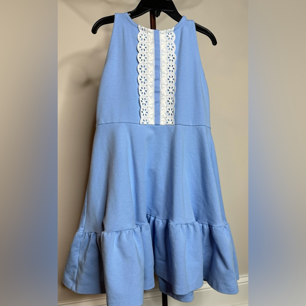 Janie and Jack Girl’s Eyelet Ponte Dress Size 8 Blue